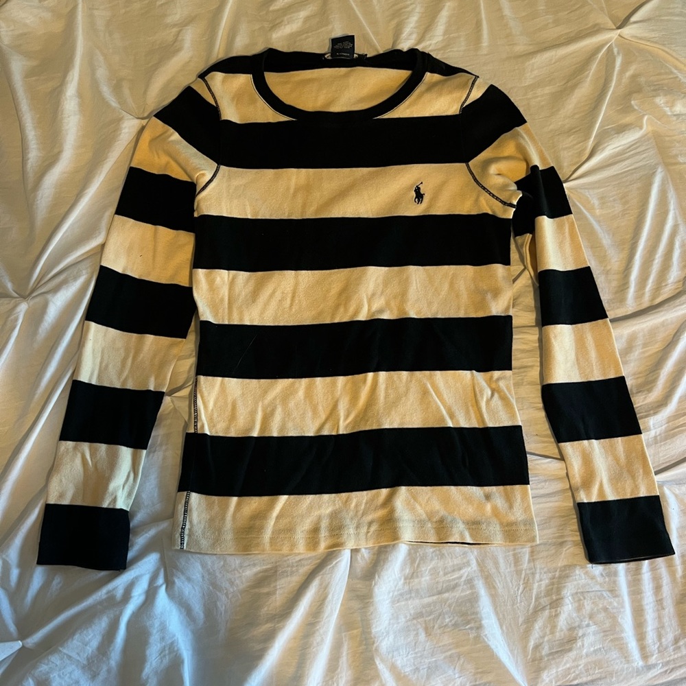 Ralph lauren cream and black striped long sleeve